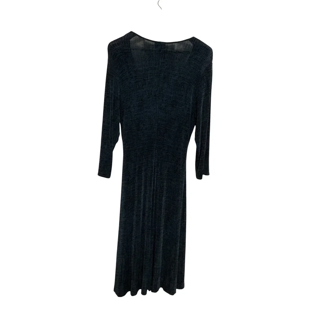 Chicos Travelers Teal Black Faux Wrap Midi Dress 3/4 Sleeve Size 2 Large - Picture 6 of 8